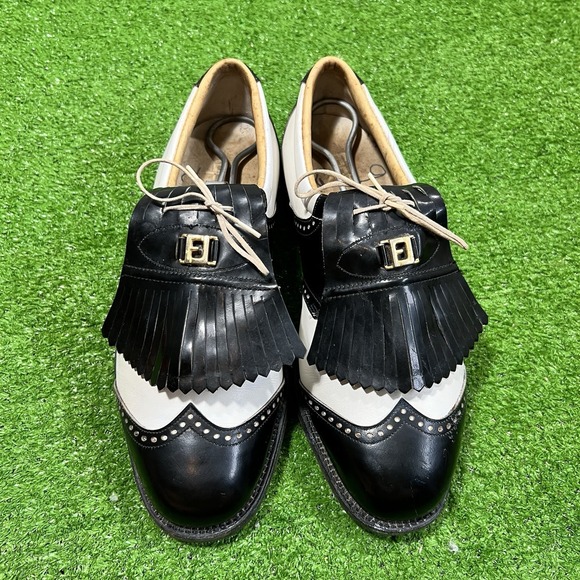 Vtg FootJoy Classics Patent Brogue Wingtip Kiltie Golf 